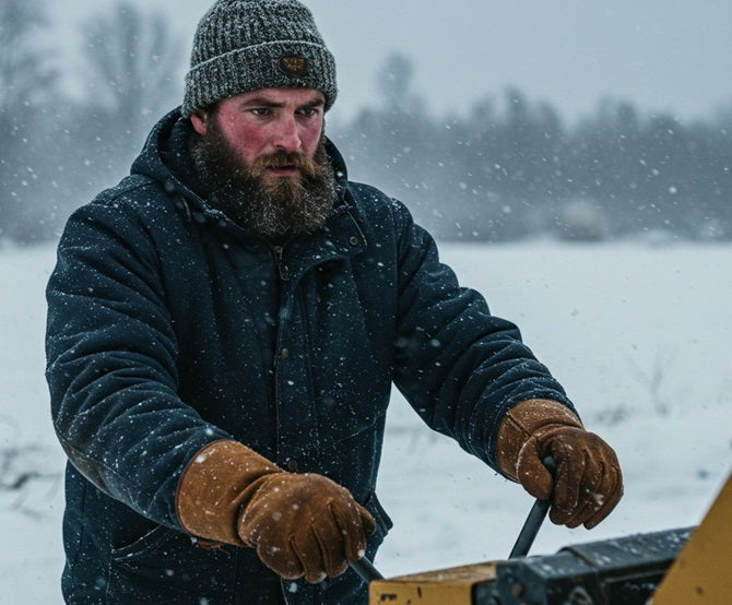 Man working in harsh winter weather.