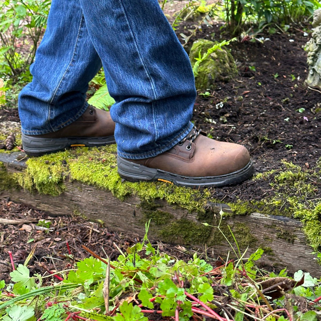 Navigating tough outdoor environments with the Sawhorse 6” Soft Toe Men’s Waterproof Work Boot in Brown, built for durability, comfort, and reliable performance.