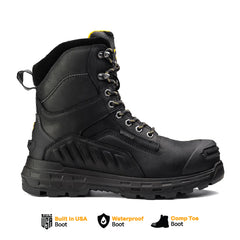 Bota Wildwood impermeable de 8" con punta de composite, color negro - Fabricada en EE. UU.